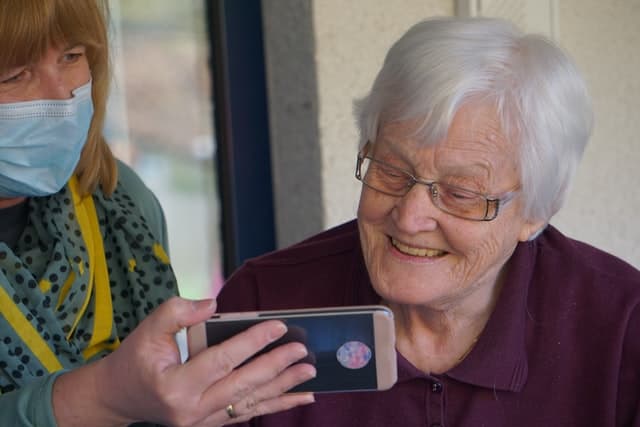 looking at a phone