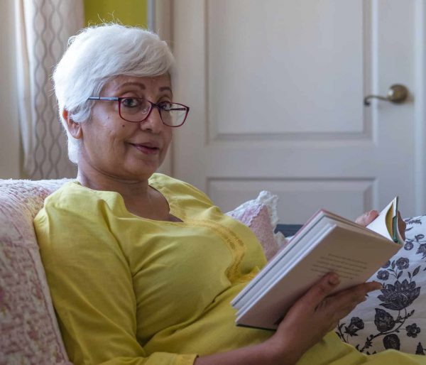 woman reading book