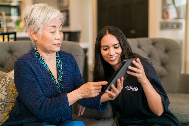 older lady with caregiver